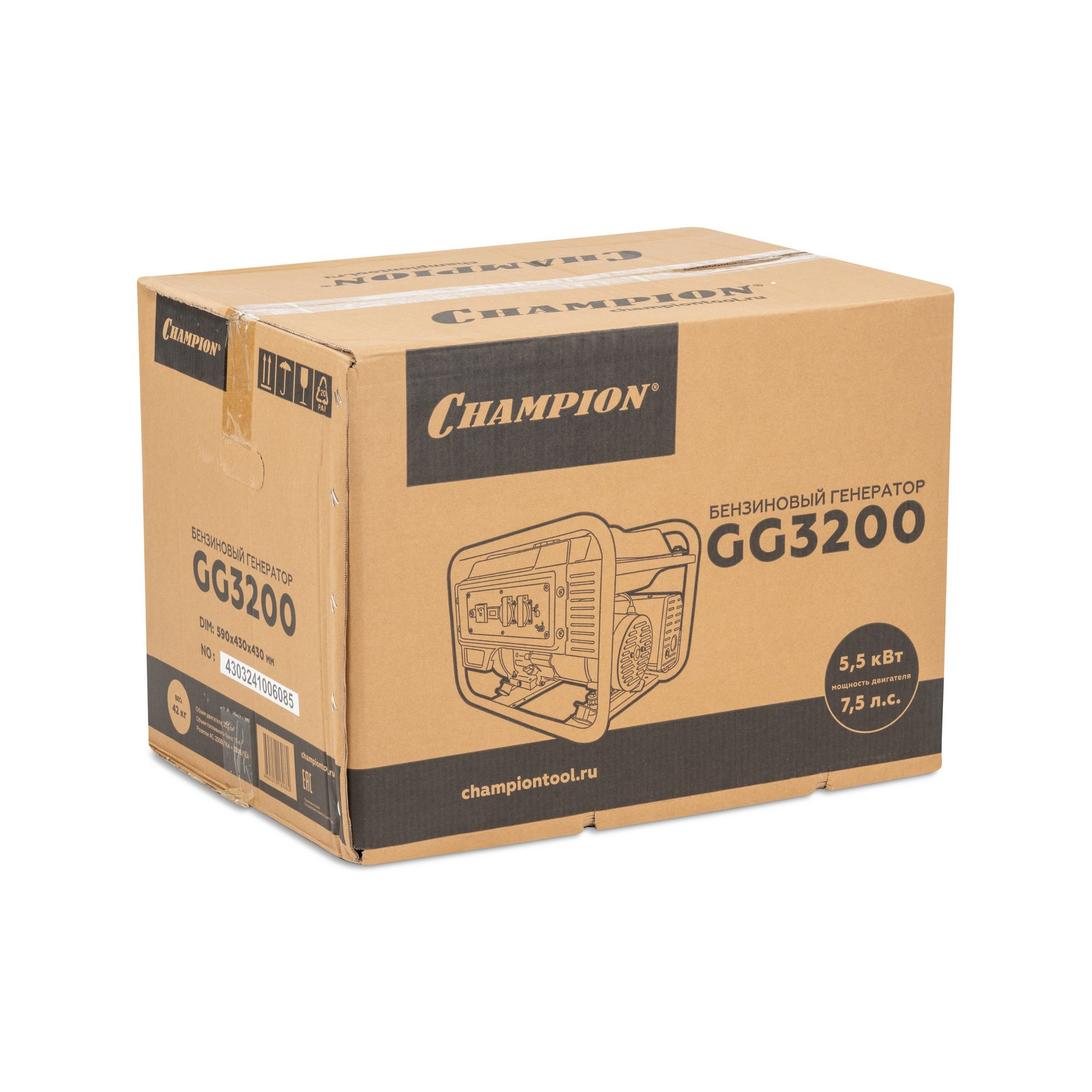 Генератор CHAMPION GG3200 (3,2/3,5кВт 7,5лс 15л 42кг, счетчик) (GG3200)