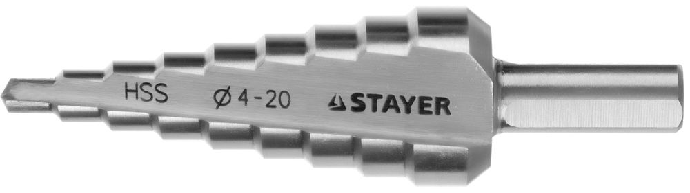 Сверло ступенчатое 4-20 мм, 9 ступеней, сталь HSS STAYER 29660-4-20-9