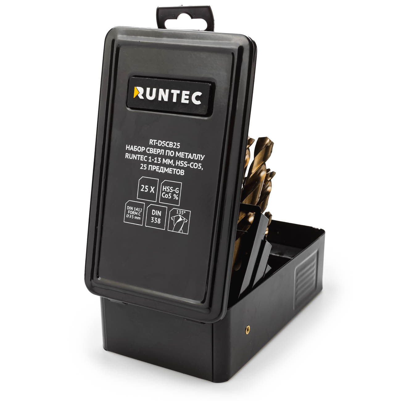 Набор сверл по металлу 1-13 мм, HSS-Co5, 25 предметов RUNTEC RT-DSCB25