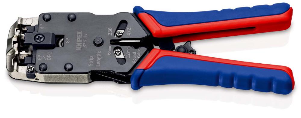 Пресс-клещи для штекеров RJ, 3 гнезда, RJ 10 (4-pin), RJ 11/12 (6-pin), RJ 45 (8-pin), 200 мм (KN-975112)