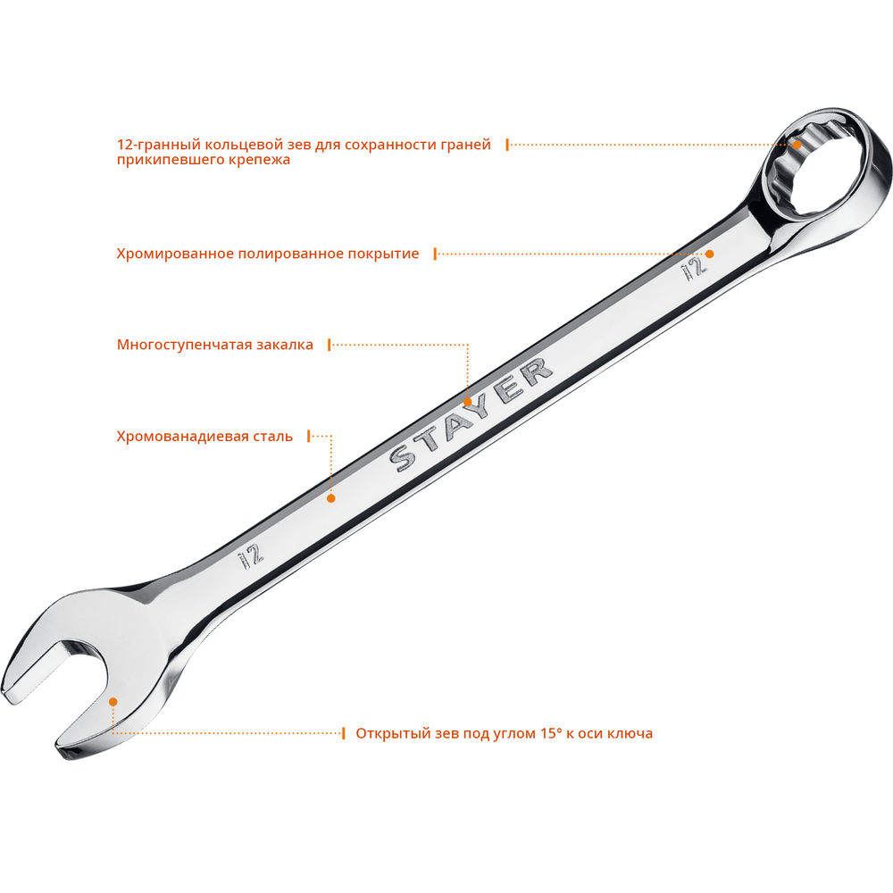 Ключ гаечный комбинированный 12 мм HERCULES Professional STAYER 27081-12