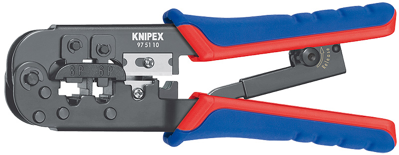 Пресс-клещи для штекеров RJ, 2 гнезда, RJ 11/12 (6-pin), RJ 45 (8-pin), 190 мм (KN-975110)