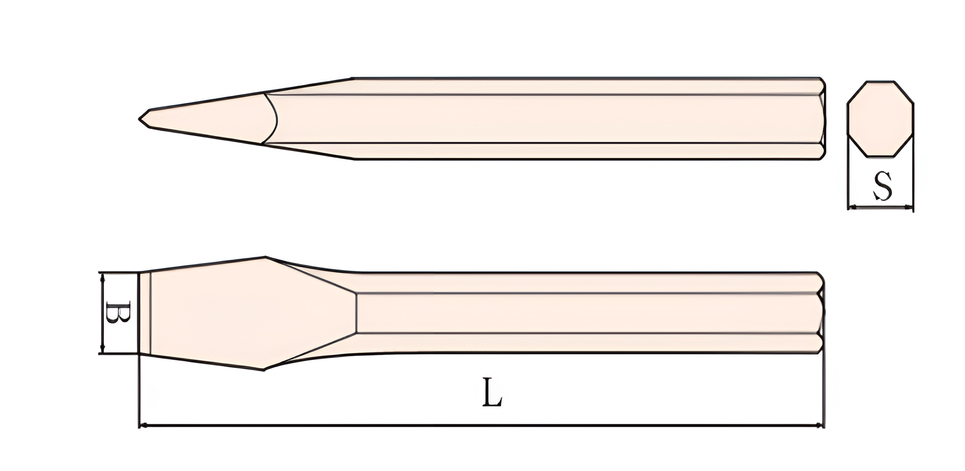 Зубило 8-гранное 160х16 искробезопасный сплав BeCu 233-1004, HORTZ