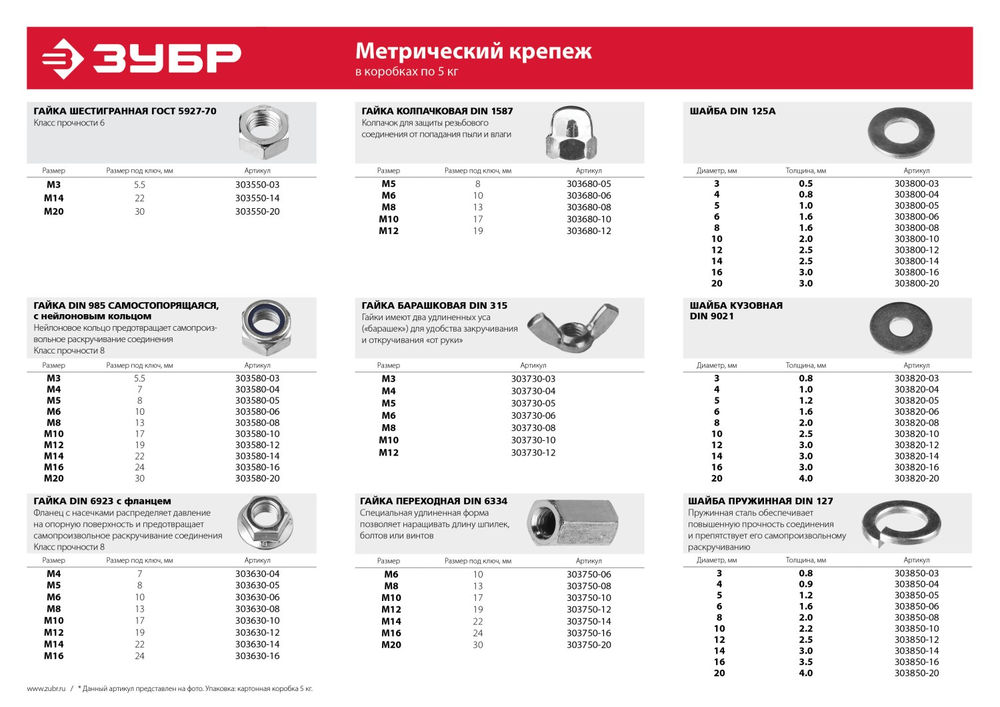 Пружинная шайба 10 мм, цинк, 5 кг ЗУБР DIN 127 303850-10