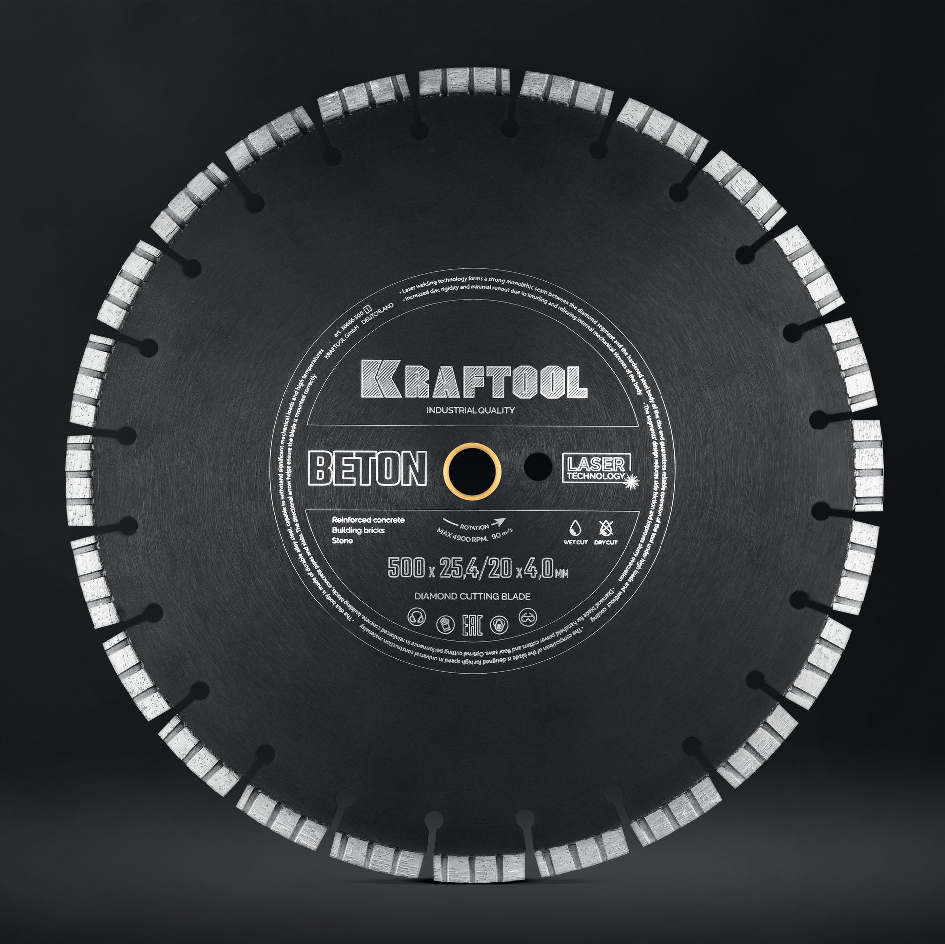 Алмазный диск BETON, 500 мм (25.4/20 мм, 12?4.0 мм) KRAFTOOL 36686-500_z01