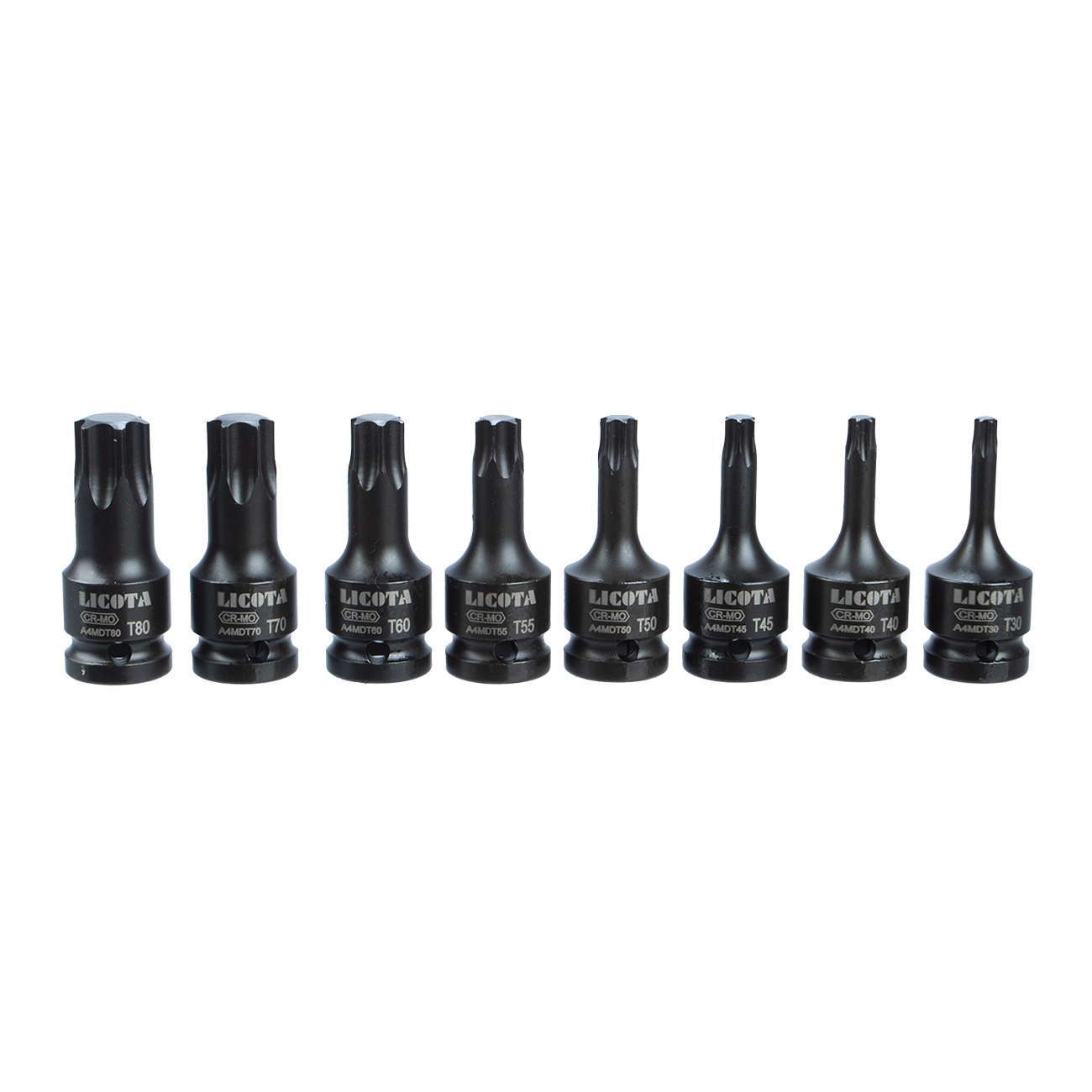 Набор TORX ударных в кейсе T30, T40, T45, T50, T55, T60, T70, T80 мм 8 пр, длина 60 мм 1/2 Licota ASA-40002S