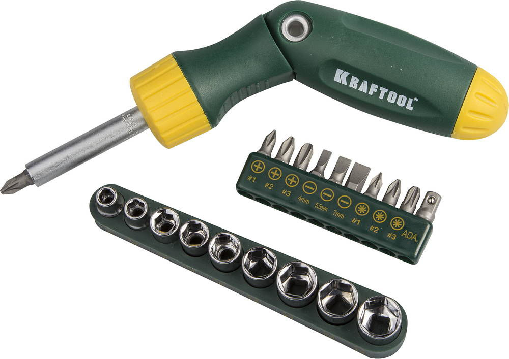 Отвертка реверсивно-рычажная 21 предм. с насадками X-Hard-21 KRAFTOOL 26151-H21