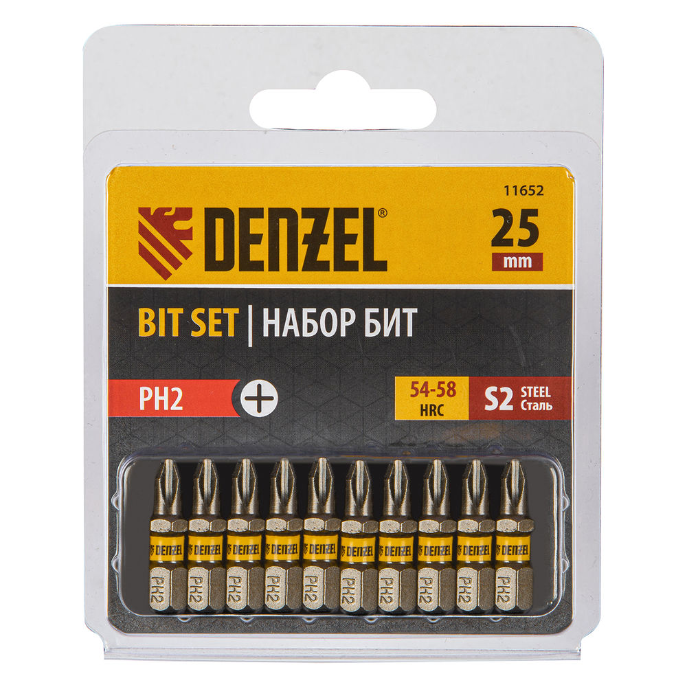 Бита PH2х25, сталь S2, шестигранный профиль, 10 шт. Е 6,3 Denzel (11652)