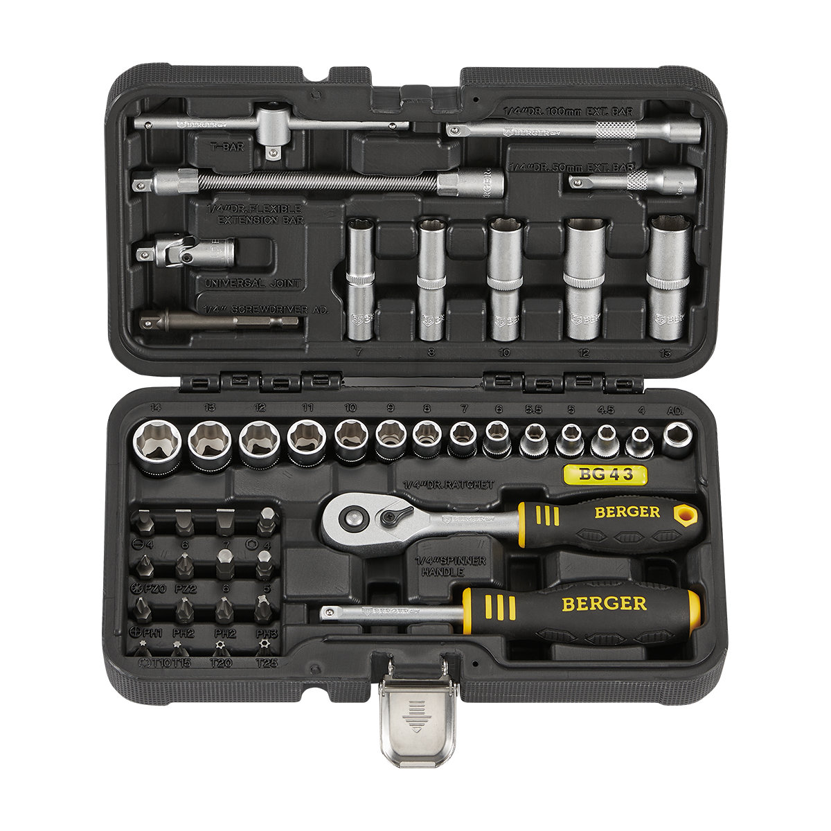 Универсальный набор инструментов BERGER 43 предмета 1/4” «ВИТТЕН» BG043-14