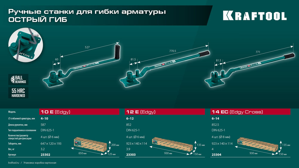 Ручной станок для гибки арматуры 14 EC, острый гиб, на подшипнике KRAFTOOL 23304