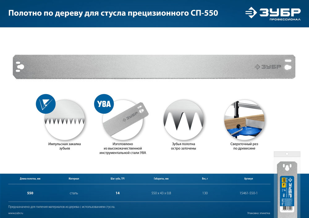 Полотно по дереву для прецизионного стусла 550 мм Профессионал ЗУБР СП-550 15461-550-1
