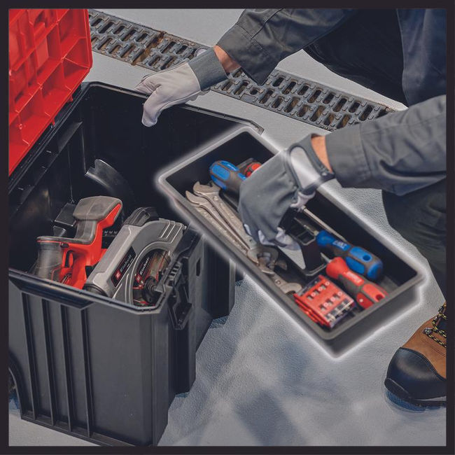 Кейс инструментальный системный Einhell E-Case L, внутренние р.415х273х320мм,до120кг,колеса,выдв.рук (4540014)