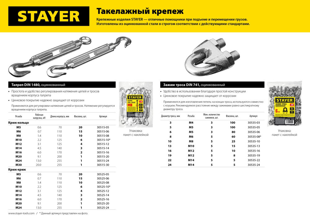 Талреп DIN 1480, М12, 4 шт, крюк-кольцо STAYER 30515-12