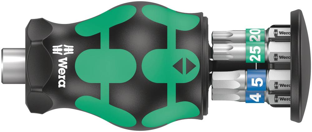 Отвёртка-битодержатель короткая TORX® TX 15/20/25, шестигранник: 3.0/4.0/5.0 с битами, магнит, 6 пр. Kraftform Kompakt Stubby Magazin 3 WE-008875