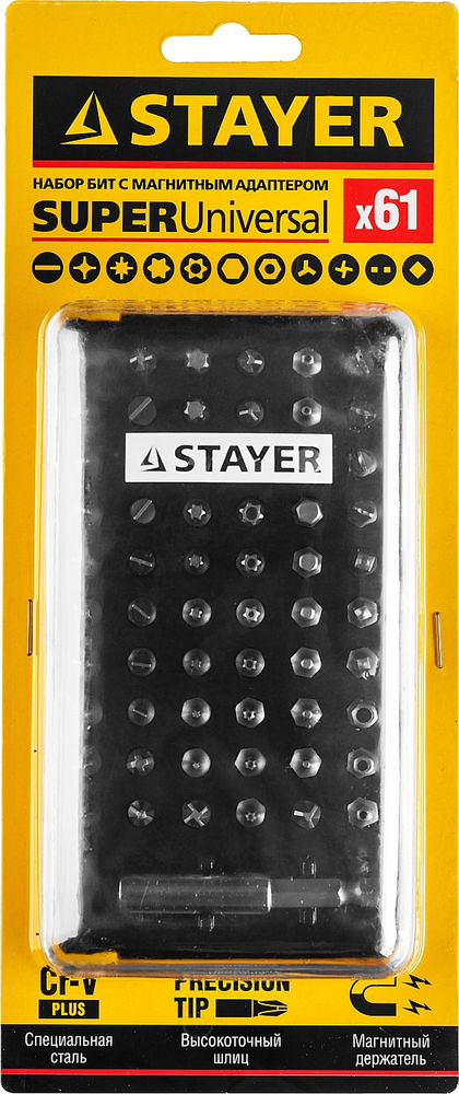 Набор бит 61 шт, с магнитным адаптером STAYER 26084-H61