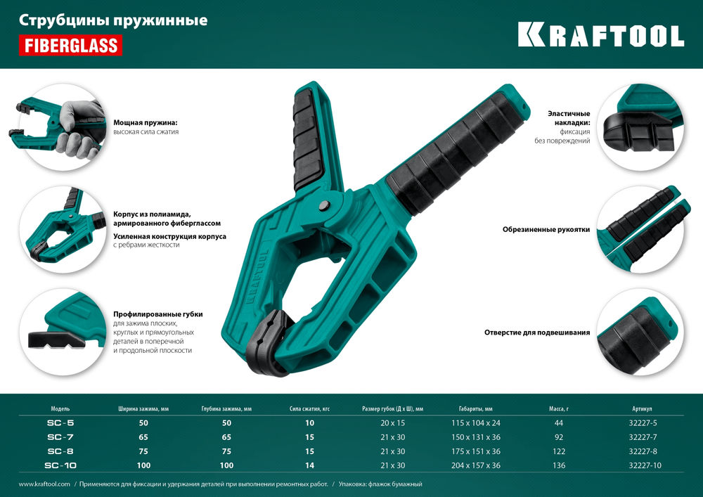 Пружинная струбцина SC-8, 75 х 75 мм KRAFTOOL 32227-8