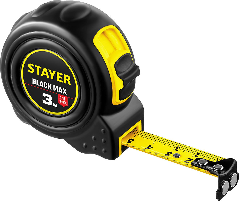 Рулетка с двумя фиксаторами BlackMax 3 м х 16 мм Professional STAYER 3410-03