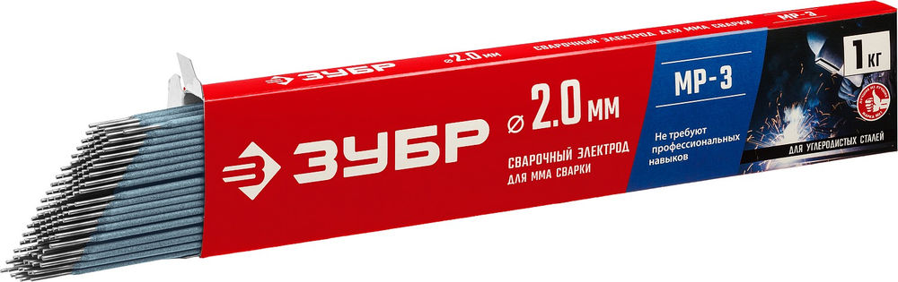 Электрод сварочный МР-3 рутиловый D 2.0 x 300 мм, 1 кг в коробке ЗУБР 40011-2.0
