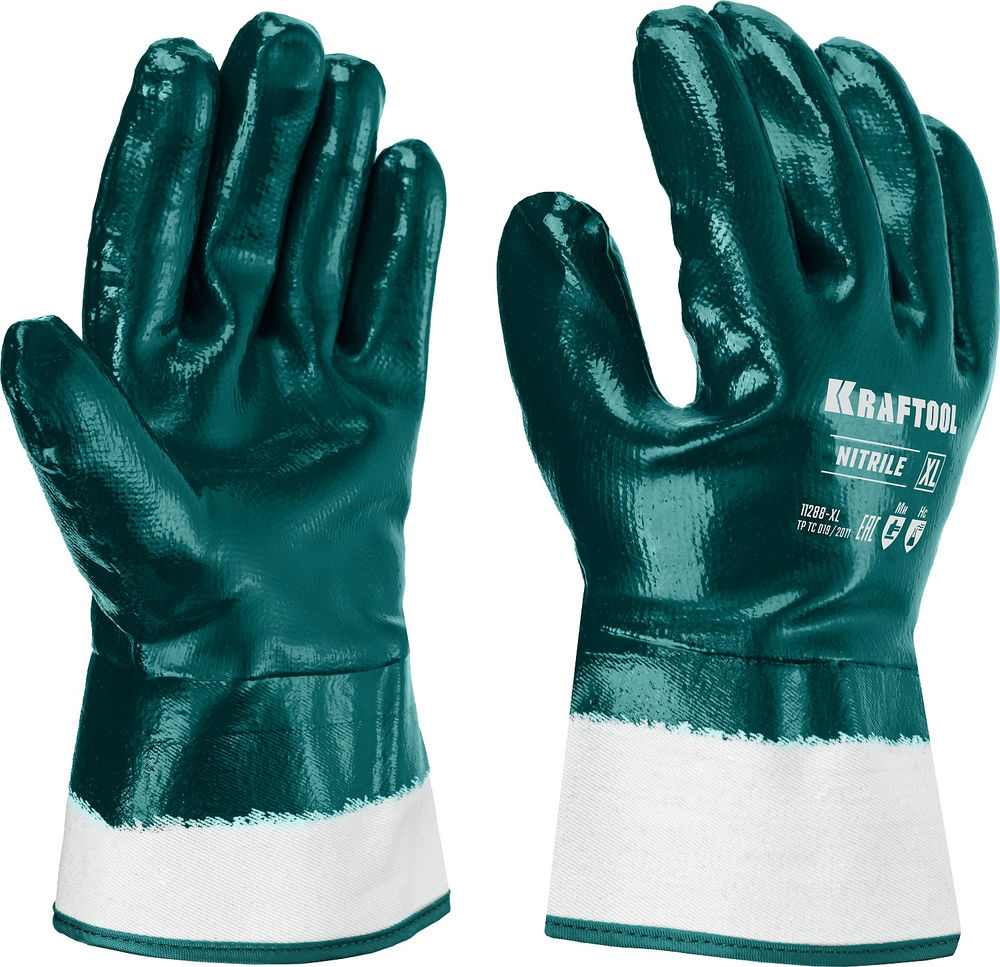 Перчатки HYKRAFT Heavy Duty - особопрочные, XL (10), с крагой, нитриловое покрытие, высокая защита от нефтепродуктов KRAFTOOL 11288-XL