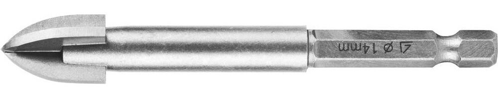 Сверло по стеклу и кафелю 14 мм, 4х кромка, HEX 1/4 STAYER 2985-14_z01