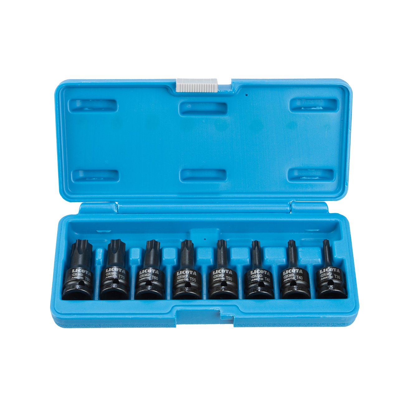 Набор TORX ударных в кейсе T30, T40, T45, T50, T55, T60, T70, T80 мм 8 пр, длина 60 мм 1/2 Licota ASA-40002S