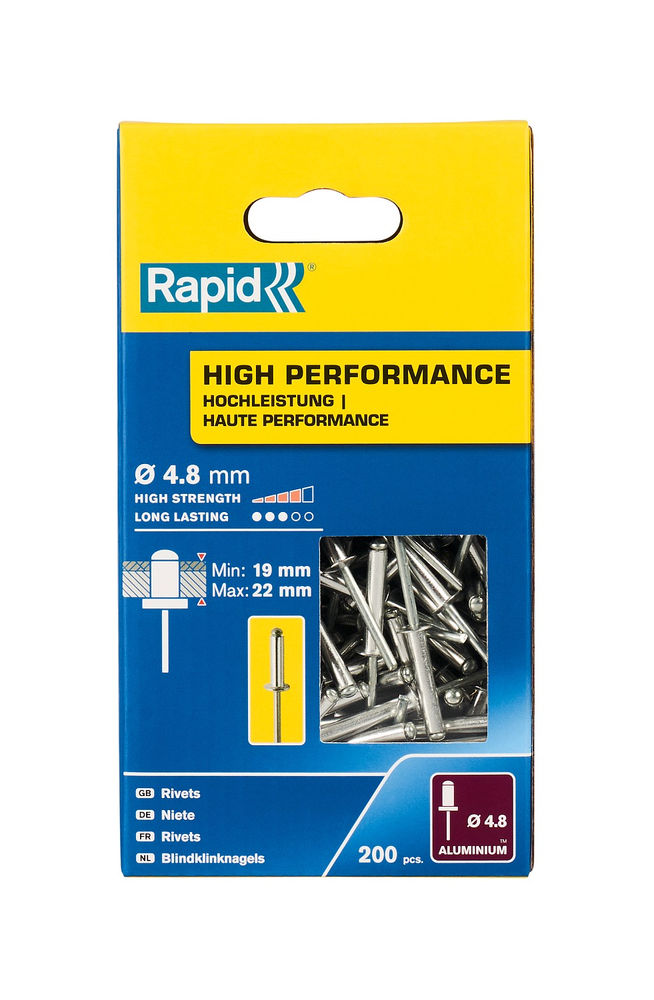 Алюминиевая высокопроизводительная заклепка R:High-performance-rivet, 4.8 х 25 мм, 200 шт RAPID 5001440