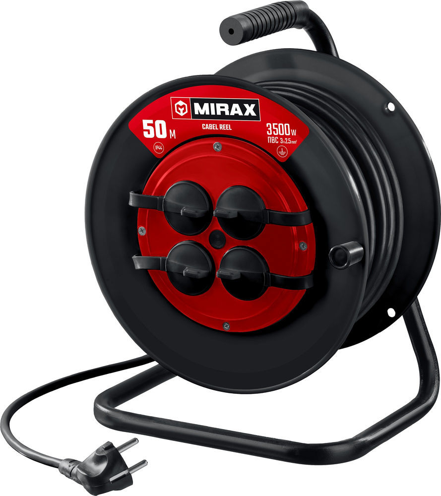 Силовой удлинитель на катушке 3 х 2.5 мм? 50 м ПВС 3500 Вт IP44 MIRAX 55051-50