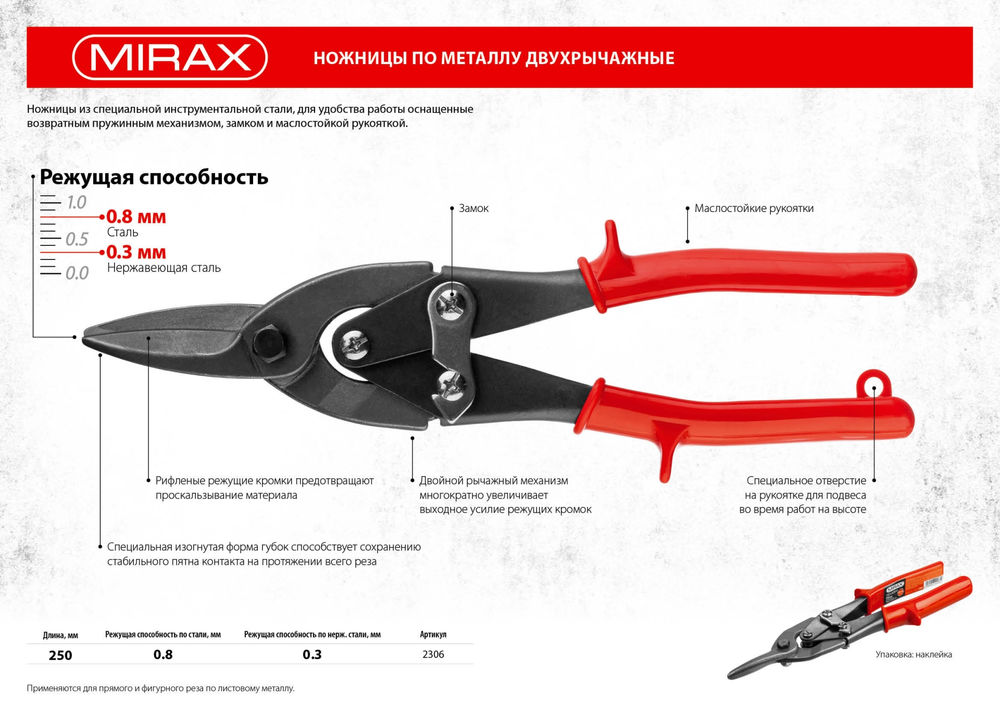 Ножницы по металлу прямые 250 мм MIRAX 2306