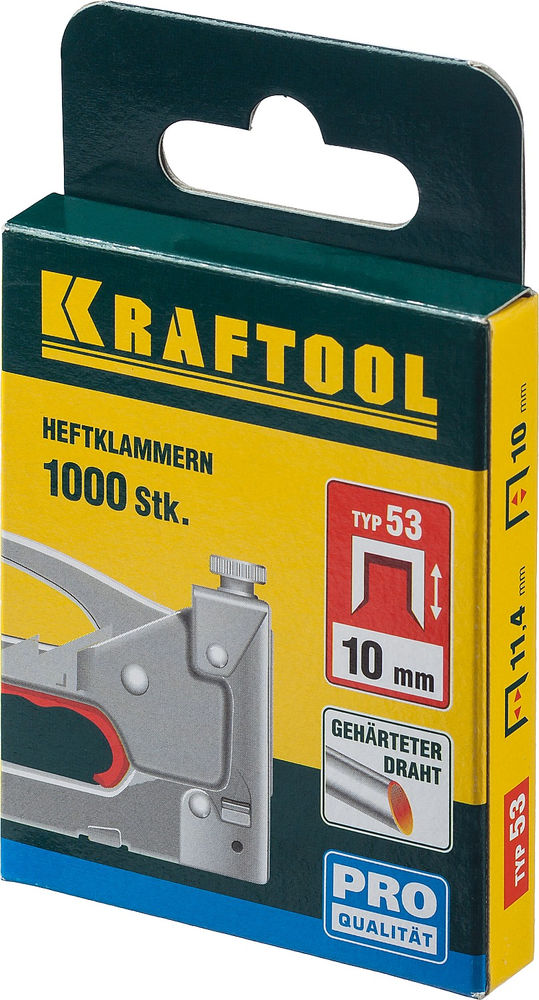 Скобы тип 53 (A/10/JT21), 10 мм, калибр 23GA, 1000 шт KRAFTOOL 31670-10