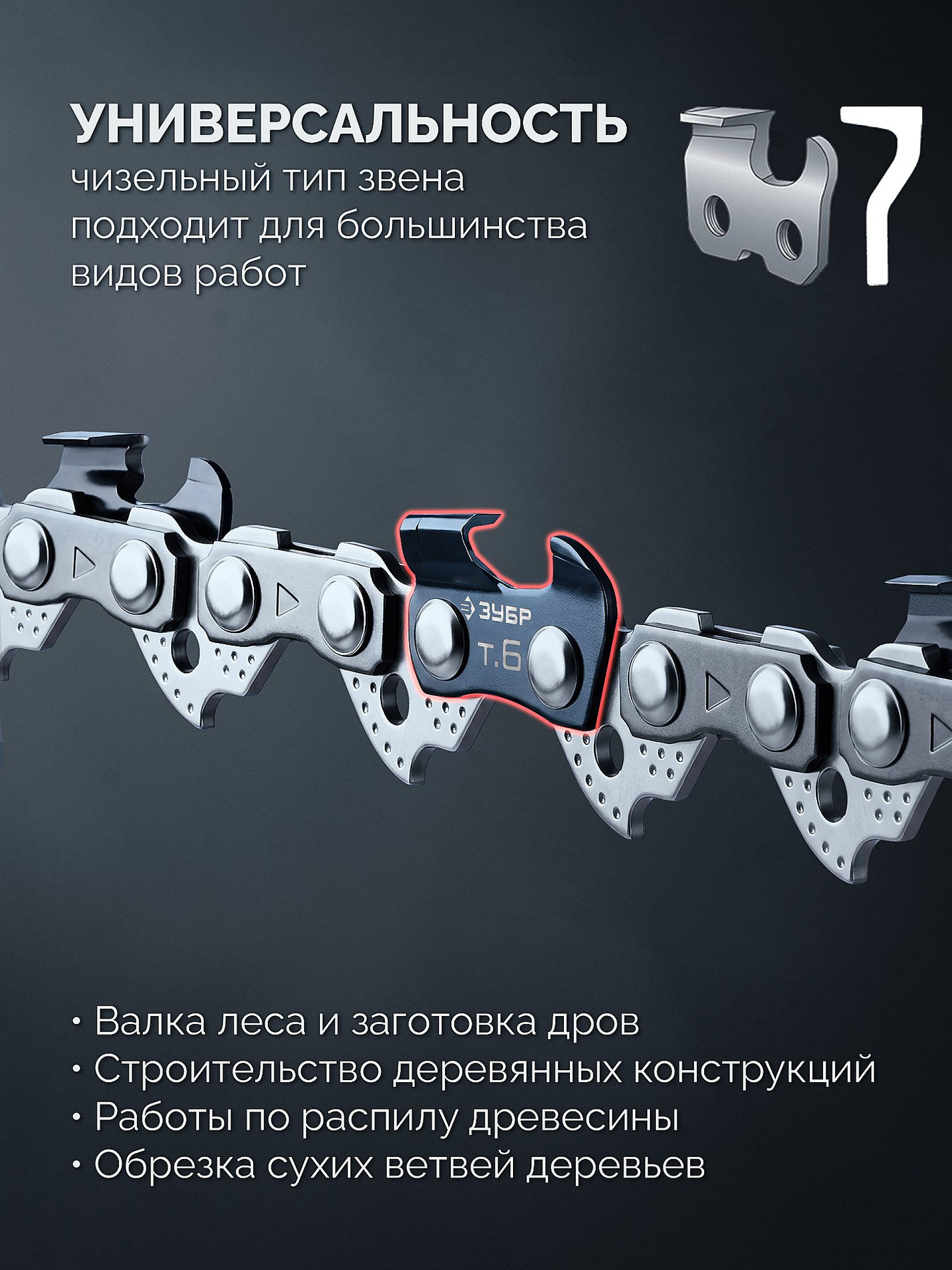 ЗУБР тип 6, 20 см, шаг 3/8?, паз 1.1 мм, 33 звеньев, цепь (71306-20)