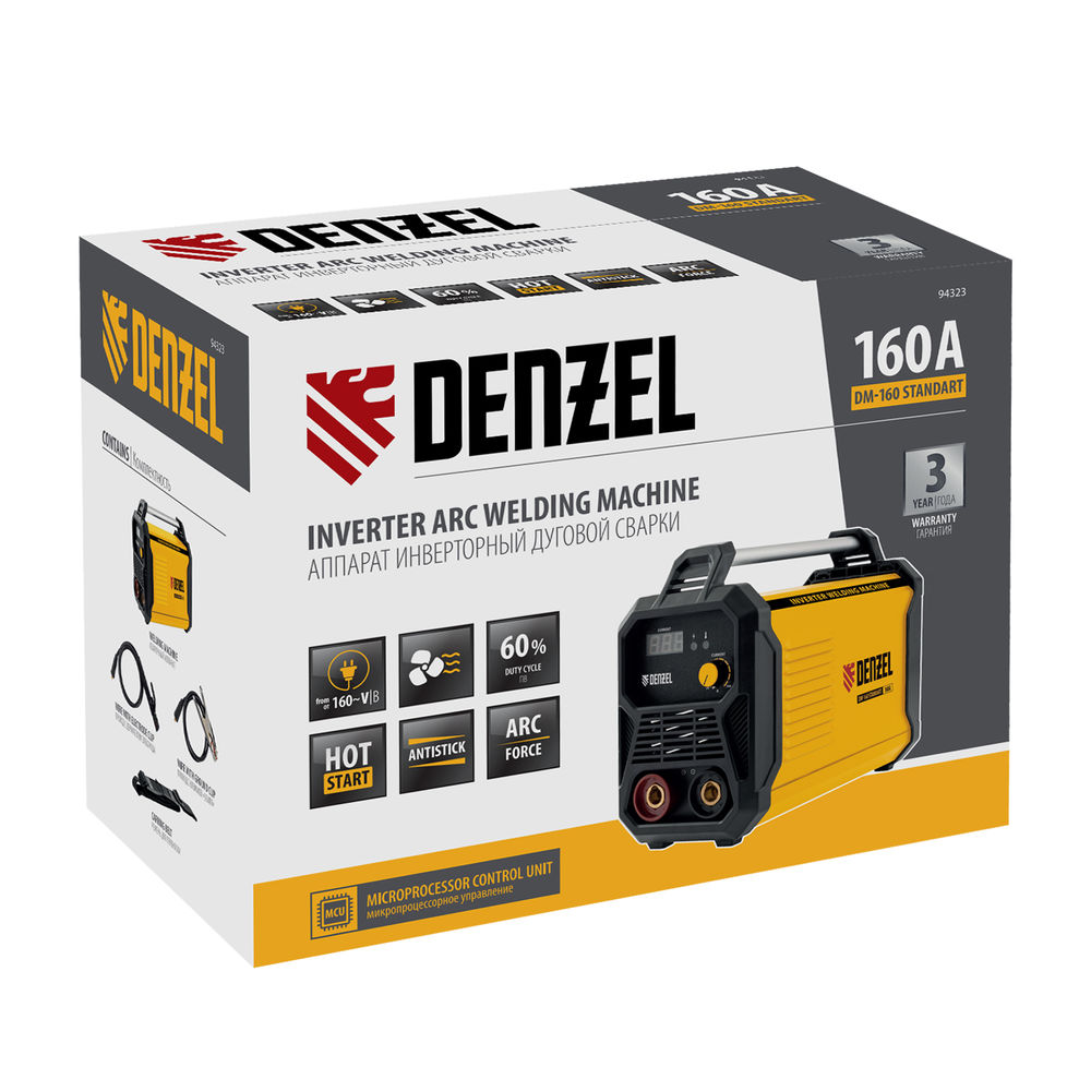 Аппарат инвертор. дуговой сварки DM-160 Standart, 160 А, ПВ 60% Denzel (94323)