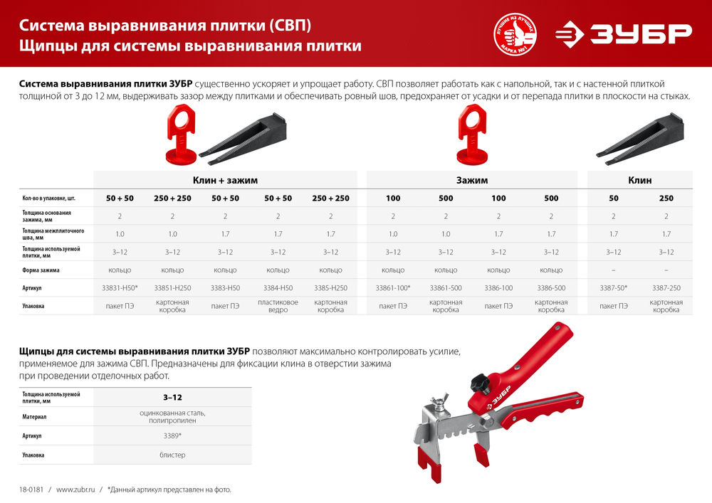 Система выравнивания плитки СВП зажим 1.0 мм, 100 шт ЗУБР 33861-100