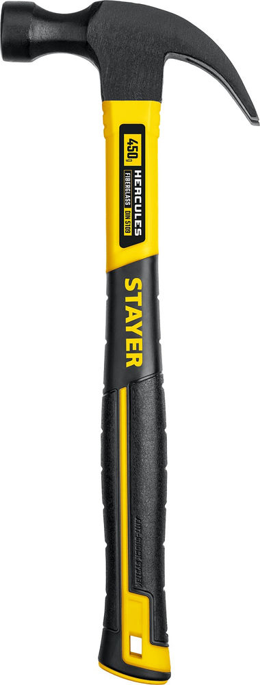 Молоток-гвоздодёр столярный Hercules, 450 г, с фиберглассовой рукояткой STAYER Professional 2026-450_z02