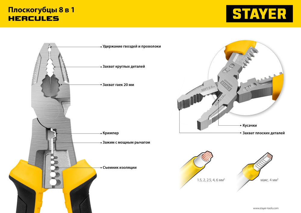 Плоскогубцы Hercules 8 в 1, 200 мм STAYER 22031