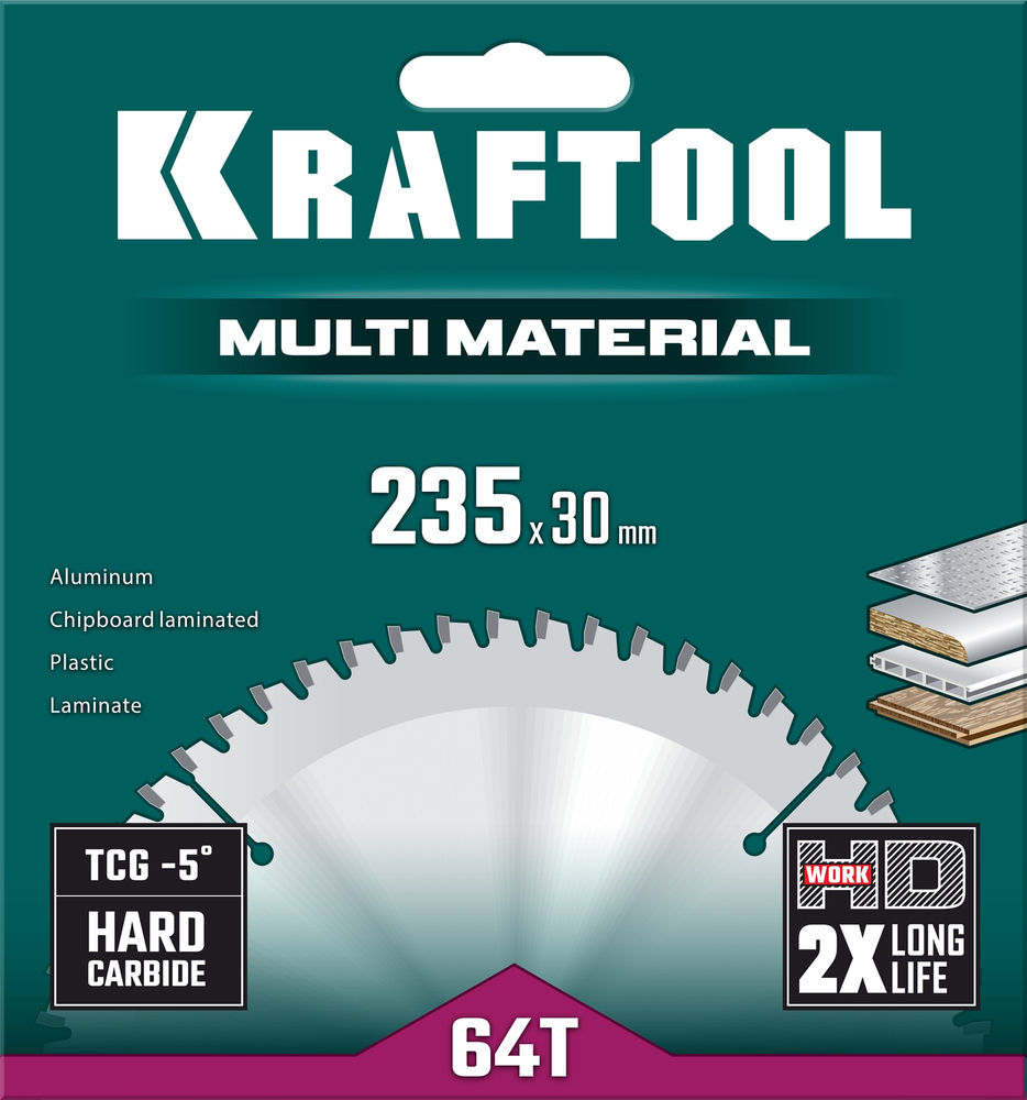 Пильный диск по алюминию Multi Material, 235 х 30 мм, 64Т KRAFTOOL 36953-235-30