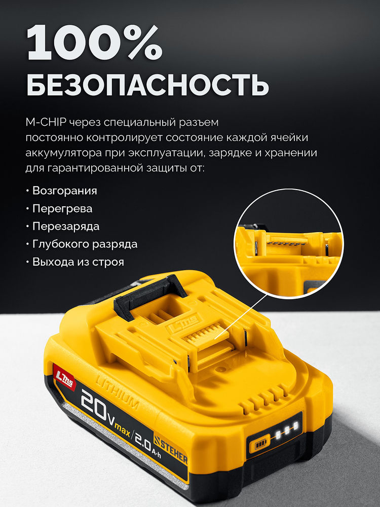 Дрель-шуруповерт ударная бесщеточная 20 В, 45 Н·м, без АКБ (LMS) STEHER CBS-45