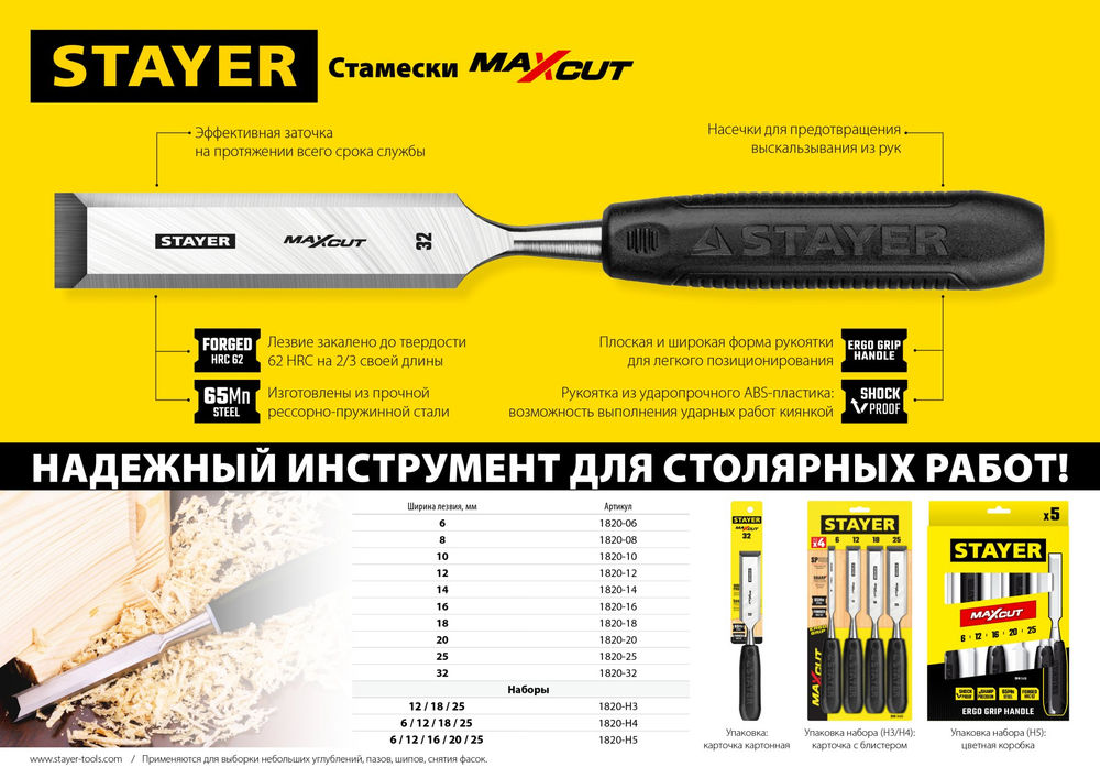 Набор стамесок 4 предм Max-Cut STAYER 1820-H4