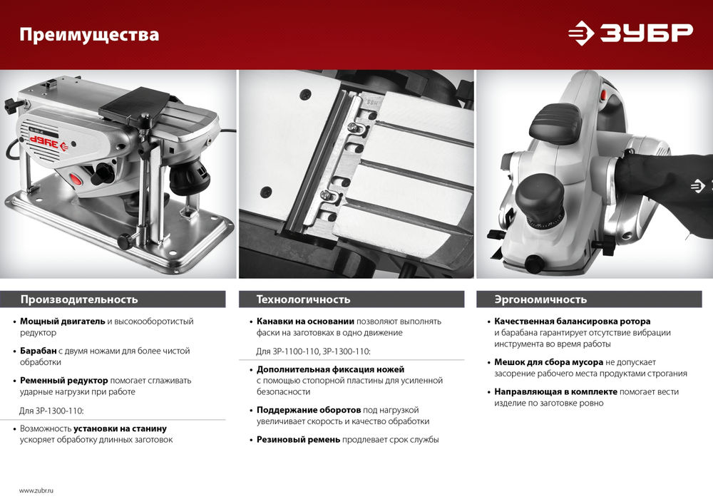 Рубанок электрический 750 Вт, 82 мм ЗУБР ЗР-750-82
