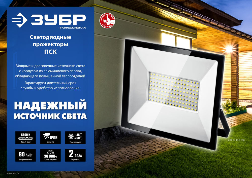 Прожекторы светодиодные на штативе 2 х 30 Вт, 6500 К, IP65, 1.6 м ЗУБР ПСК 30х2 Профессионал 57145-2-30