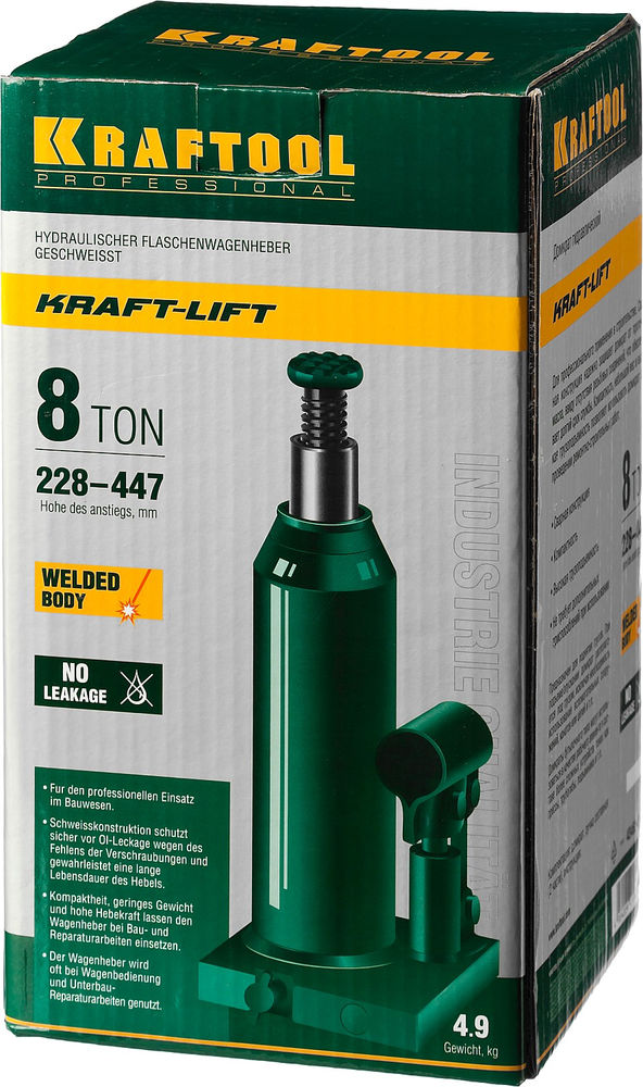 Домкрат бутылочный гидравлический 8 т, 230 - 457 мм KRAFT-LIFT KRAFTOOL 43462-8