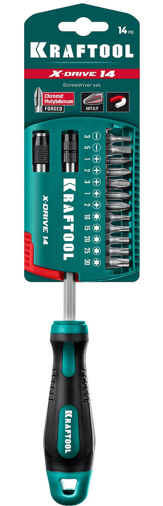 Отвертка-битодержатель X-Drive-14, 14 предм. KRAFTOOL 25814