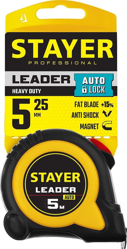 Рулетка с автостопом 5 м х 25 мм Leader Professional STAYER 3402-5
