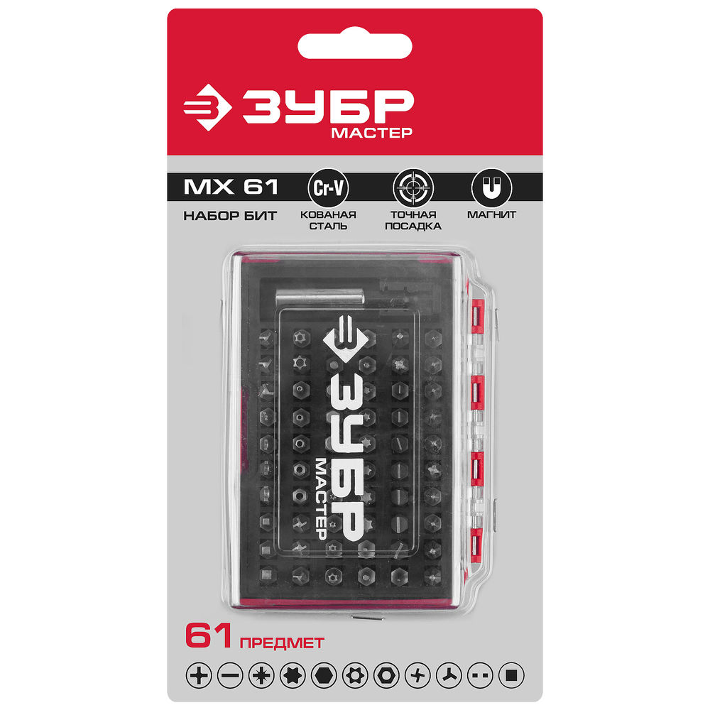 Набор бит с адаптером MX-61, 61 шт ЗУБР 26089-H61