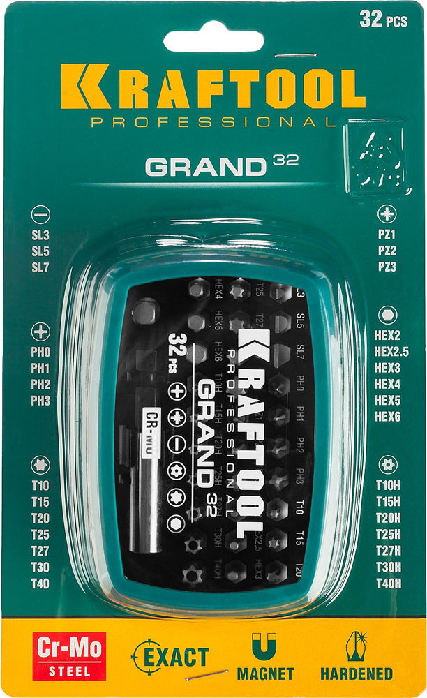 Набор бит Grand-32, с магнитным адаптером, 32 шт KRAFTOOL 26083-H32