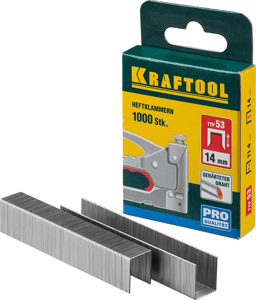 Скобы тип 53 (A/10/JT21), 14 мм, калибр 23GA, 1000 шт KRAFTOOL 31670-14