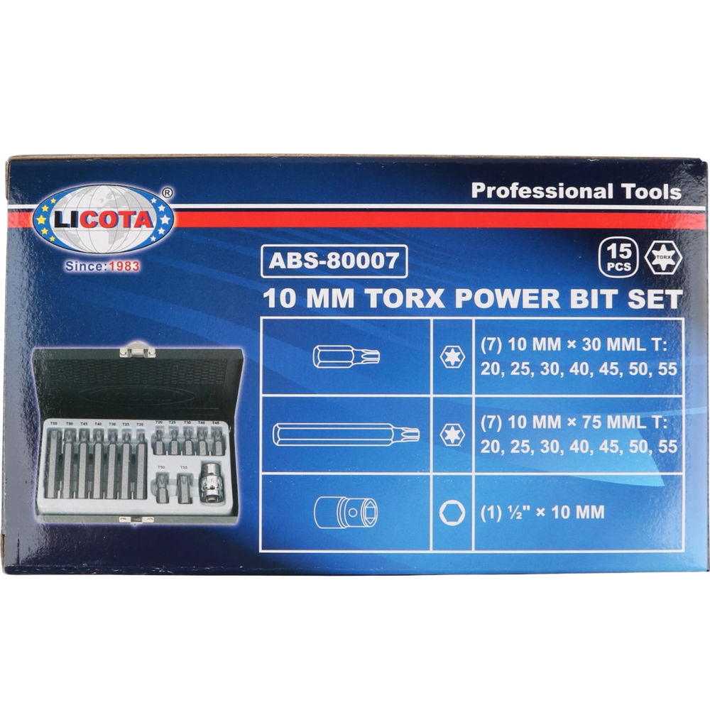 Набор бит Торкс Т20-Т55, 15 пр., Licota, ABS-80007