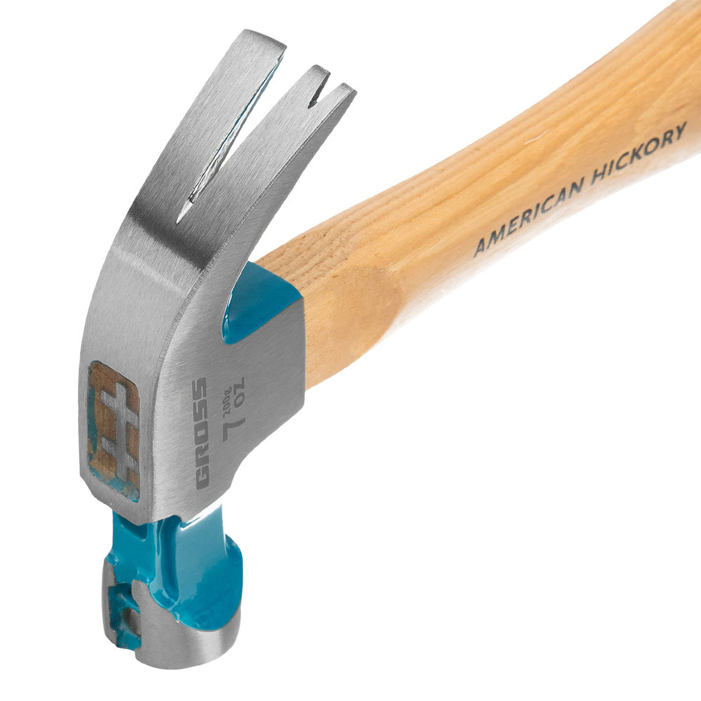Молоток-гвоздодер, 200 г, угол 45, магнит, обрезиненная рукоятка American hickory GROSS
