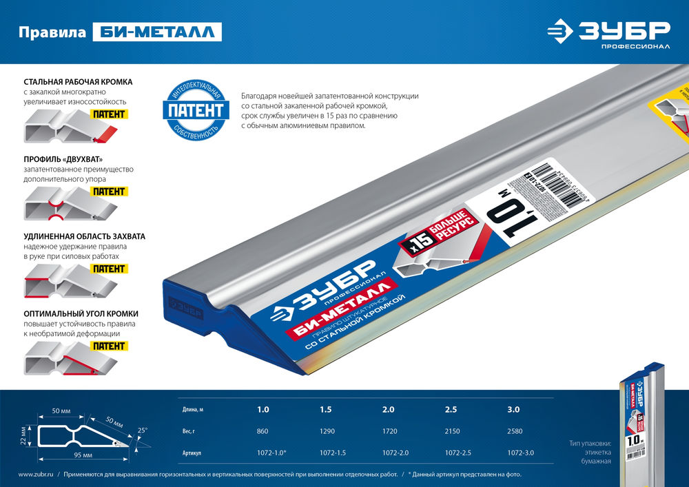 Правило БИ-Металл 1.5 м ЗУБР 1072-1.5_z02