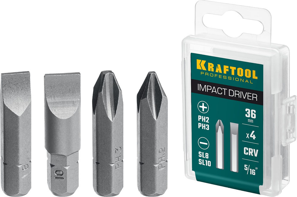 Набор бит для ударной отвертки, 4 шт, 36 мм KRAFTOOL 25551