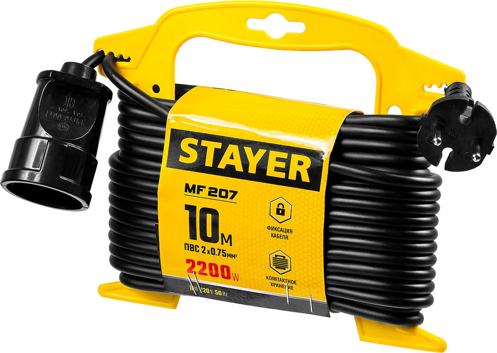 Удлинитель на рамке MF 207 10 м 2200 Вт 1 гнездо ПВС 2х0,75 мм2 STAYER 55014-10_z01